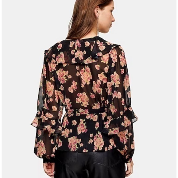 TOPSHOP FLORAL PRINT RUFFLE BLOUSE - Picture 3 of 10